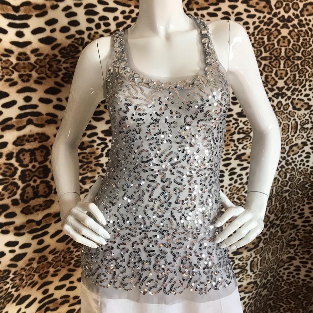 XXI Brand Silver Sequin Tank Style Top with Sexy Back Women’s Size Small